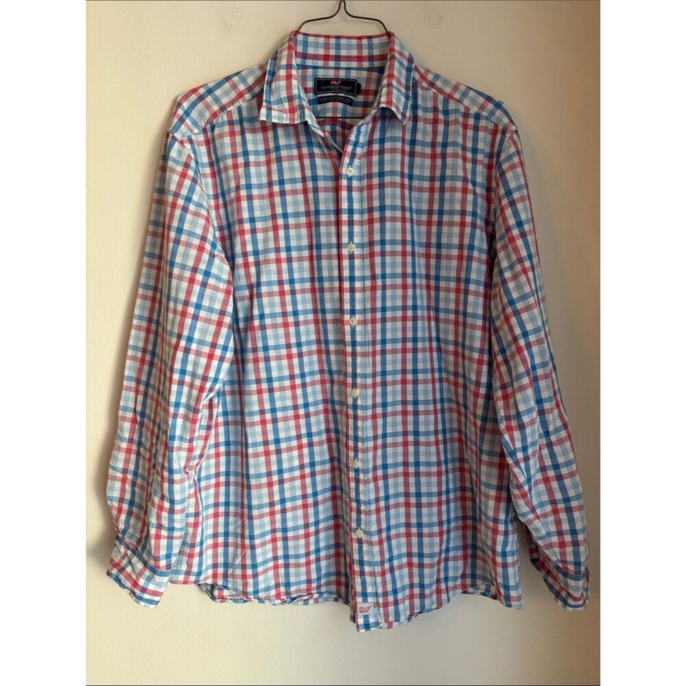 Vineyard Vines Cooper Classic fit linen cotton plaid men’s preppy button down XL - Picture 1 of 7